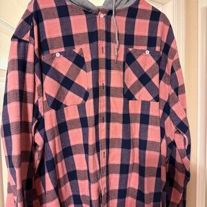 Plaid overshirt w hood